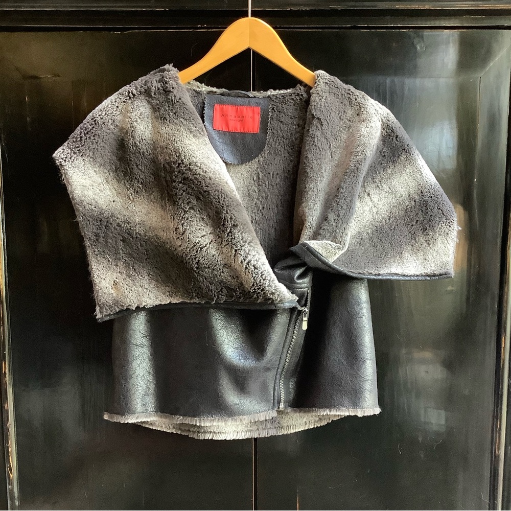 Faux Fur and Faux Leather Zip Front Hooded Vest Jacket